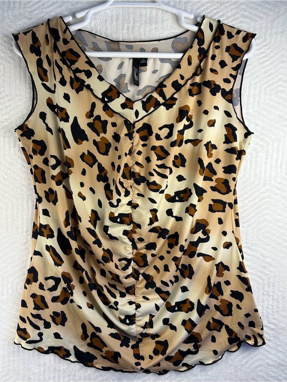 Essentials Leopard Print Sleeveless V-Neck Top - Beige/Brown/Black